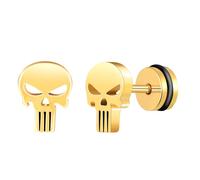 Yumilok Punk Style Stainless Steel Skull Earrings Studs for Men Creative Halloween Skeleton Ghost Ear Cartilage Piercing with Screws Buckles Gold Accessories Novelty Jewellery for Youth