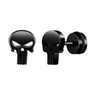 Yumilok Punk Style Stainless Steel Skull Earrings Studs for Men Creative Halloween Skeleton Ghost Ear Cartilage Piercing with Screws Buckles Black Accessories Novelty Jewellery for Youth