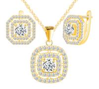 Yumilok Round Square 925 Sterling Silver Bridal Jewelry Set Women Necklace Earrings for Bride Bridesmaid Cubic Zirconia gold