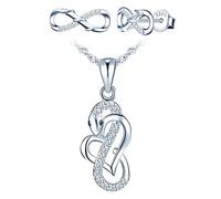 Yumilok Silver Jewellery Set for Women, Infinity Snake Necklace and Stud Earrings, Silver Jewellery Set