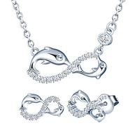 Yumilok Solid 925 Silver Jewellery Set Infinity Dolphin Earrings Necklace for Women