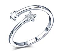 Yumilok Solid 925 Sterling Silver Star Adjustable Ring for Women Girls Gift with Box, Size L-R