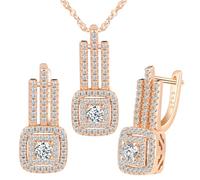 Yumilok Square Cubic Zirconia Jewellery Sets for Women 925 Sterling Silver Pendant Necklace & Stud Earrings Set rose gold
