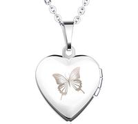 Yumilok Stainless Steel Butterfly Photo Locket for Opening Photo Pictures Amulet Silver Pink Blue Heart Pendant Necklace Pendant for Women Girls
