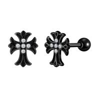 Yumilok Stainless Steel Hoop Earrings Stud Cross Black Zirconia
