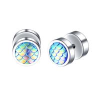Yumilok Studs Earrings for Women Men Stainless Steel Barbell Piercing scale pattern Ears Plugs Screw Studs blue
