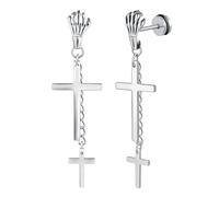 Yumilok Studs Earrings for Women Men Stainless Steel cross chain Dangle Skeleton Hand Dangle Earring silver