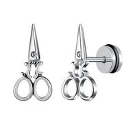 Yumilok Studs Earrings for Women Men Stainless Steel scissors Earrings Screw silver