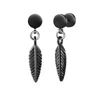Yumilok Women's Earrings Ear Hoop Earrings Ear Stud for Men Stainless Steel Barbell Screw Feather Dangle black