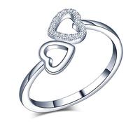 Yumilok Womens Elegant Ring Resizable 925 Sterling Silver Rhinestone Hollow Heart Shape Ring Jewellery Birthday Gifts for Lady Girls