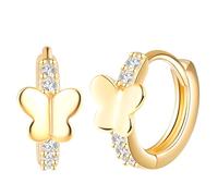 Yumilok Womens Girls 925 Sterling Silver Creative Butterfly Zircon Hoops Earrings Diameter 1cm Elegant Gold Sparkling Creole Earring