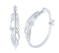 Yumilok Womens Girls 925 Sterling Silver Creative Feather Hoops Earrings Diameter 1cm Elegant Silver Creole Earrings