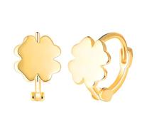 Yumilok Womens Girls 925 Sterling Silver Creative Four Leaf Clover Hoops Earrings Diameter 1cm Elegant Gold Flower Creole Earring