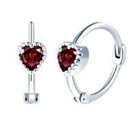 Yumilok Womens Girls 925 Sterling Silver Creative Heart Diamond Hoops Earrings Diameter 1cm Elegant Sparkling Red Heart Zirconia Creole Earring