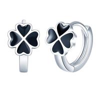 Yumilok Womens Girls 925 Sterling Silver Creative Hoops Earrings with Black Clover Diameter 1cm Elegant Silver Creole Earring