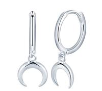 Yumilok Womens Girls 925 Sterling Silver Creative Moon Hoops Earrings Diameter 1cm Elegant Silver Moon Drop Earring Creole