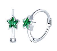 Yumilok Womens Girls 925 Sterling Silver Creative Star Diamond Hoops Earrings Diameter 1cm Elegant Sparkling Green Star Zirconia Creole Earring