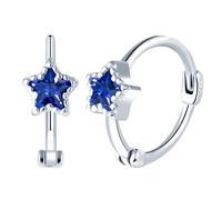 Yumilok Womens Girls 925 Sterling Silver Creative Star Diamond Hoops Earrings Diameter 1cm Elegant Sparkling Blue Star Zirconia Creole Earring