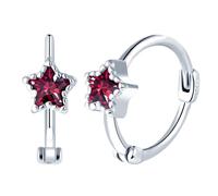 Yumilok Womens Girls 925 Sterling Silver Creative Star Diamond Hoops Earrings Diameter 1cm Elegant Sparkling Red Star Zirconia Creole Earring