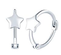Yumilok Womens Girls 925 Sterling Silver Creative Star Hoops Earrings Diameter 1cm Elegant Sparkling Silver Creole Earring