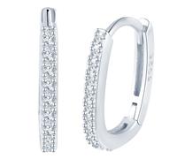 Yumilok Womens Girls 925 Sterling Silver Creative U Shape Hoops Earrings Diameter 1cm Elegant Zirconia Creole Earrings, Silver