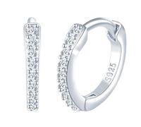 Yumilok Womens Girls 925 Sterling Silver Creative Zircon Hoops Earrings Diameter 1cm Elegant Sparkling Diamond Silver Men's Creole Earring