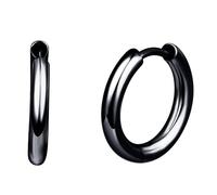 Yumilok Womens Girls 925 Sterling Silver Simple Black Hoops Earrings Diameter 0.8cm Elegant Creole Earring