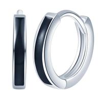 Yumilok Womens Girls 925 Sterling Silver Simple Black Hoops Earrings Diameter 0.8cm Elegant Creole Earrings