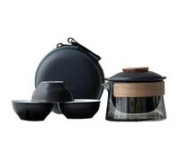 Yumin 1 Bowl 3 Cups Tea Cup Set Household Tea Making Travel Tea Set Outdoor Portable Bag Chinese Tea Set Supplies 240ml, B