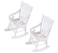 Yumin 2 Pcs 1:12 Miniature Furniture Wooden Rocking Chairs Accessories for Doll House Decoration,White
