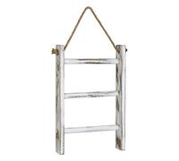 Yumin 3-Tier Mini Whitewashed Wood Wall- Hand Towel Storage Ladder with Rope
