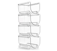 Yumin 4Pcs Refrigerator Wine Holder,Clear Stackable Plastic Wine Rack Storage Water Bottle Organizer Water Bottle for Fridge
