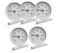 YUMIN 63mm Pipe Clip-on Dial Thermometer Temperature Round Plate Gauge with Spring,Range 0-120℃, Aluminum Case, 5Pcs Set