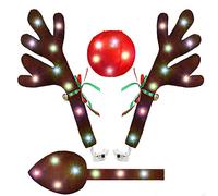 Yumin Car Reindeer Antlers,Antlers Car Kit with LED Lights,Reindeer Car Kit Antlers,Nose,Tail,Christmas Decorations for Car