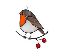 Yumin Hanging Multicolor Birds on Wire High Stained Acrylic Suncatcher Window Panel Home Room Decor -Sitting Robin
