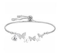 Yumioxa Butterfly Bracelets Women Gift Butterfly Jewellery for Her Women Silver Adjustable Ladies Daughter Girls Bracelets Capital 26 Letters Bracelets Crystal Jewelry Birthday Anniversary X'mas (N)