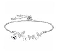 Yumioxa Butterfly Bracelets Women Gift Butterfly Jewellery for Her Women Silver Adjustable Ladies Daughter Girls Bracelets Capital 26 Letters Bracelets Crystal Jewelry Birthday Anniversary X'mas (R)