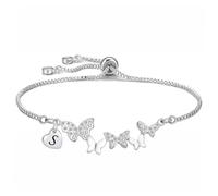 Yumioxa Butterfly Bracelets Women Gift Butterfly Jewellery for Her Women Silver Adjustable Ladies Daughter Girls Bracelets Capital 26 Letters Bracelets Crystal Jewelry Birthday Anniversary X'mas (S)