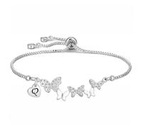Yumioxa Butterfly Bracelets Women Gift Butterfly Jewellery for Her Women Silver Adjustable Ladies Daughter Girls Bracelets Capital 26 Letters Bracelets Crystal Jewelry Birthday Anniversary X'mas (Q)