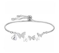 Yumioxa Butterfly Bracelets Women Gift Butterfly Jewellery for Her Women Silver Adjustable Ladies Daughter Girls Bracelets Capital 26 Letters Bracelets Crystal Jewelry Birthday Anniversary X'mas (L)