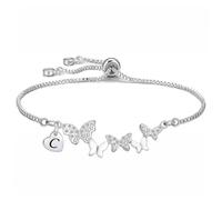 Yumioxa Butterfly Bracelets Women Gift Butterfly Jewellery for Her Women Silver Adjustable Ladies Daughter Girls Bracelets Capital 26 Letters Bracelets Crystal Jewelry Birthday Anniversary X'mas (C)