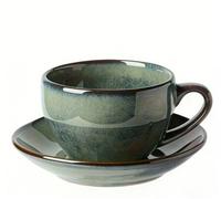 YumiPLUS Retro Green Coffee Mug with Dish Set of 1