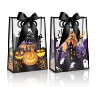 YumiTrek 20pcs Clear Gift Bags, 7"x10"x3.2" Halloween Transparent Plastic Gift Bags Bulk with Handles, Waterproof Clear PVC Favor Bags Reusable for Treats, Party, Candy & Gifts