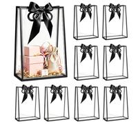 YumiTrek 20pcs Clear Gift Bags 7"x10"x3.2" Transparent Plastic Gift Bags Bulk with Handles, Waterproof Clear PVC Favor Bags Reusable for Treats, Party, Candy & Gifts (Black)