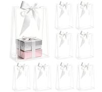 YumiTrek 20pcs Clear Gift Bags 7"x10"x3.2" Transparent Plastic Gift Bags Bulk with Handles, Waterproof Clear PVC Favor Bags Reusable for Treats, Party, Candy & Gifts, White