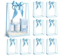 YumiTrek 20pcs Clear Gift Bags 7"x10"x3.2" Transparent Plastic Gift Bags Bulk with Handles, Waterproof Clear PVC Favor Bags Reusable for Treats, Party, Candy & Gifts (Blue)