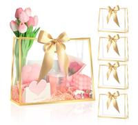 YumiTrek Clear Gift Bags with Handles, 15Pcs Large Plastic Transparent Party Favor Bags Bulk 12x10x5 inches, PVC Reusable Tote Bag for Wedding Bridal Shower Baby Shower Birthday (Metallic Gold)