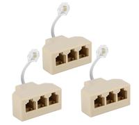 Yumiwoow RJ11 Cable 3 Way Telephone Splitter 3 Pack, Beige, Splitter 6P4C Connector Phone Line Cord Adapter with Cable for Landline Telephone Wire, Suitable for Telephone, Fax Machine