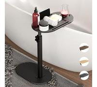 Yumkfoi Bamboo Bathtub Tray Table with Adjustable Height, Freestanding Bathtub Caddy for Tub Against Wall, Tub Organizer Suitable for Luxury Spa and House Warming Gift - Patent Protected (Black)