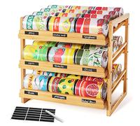 Yumkfoi Bamboo Can Organizer for Pantry, 3 Tier Stackable Can Storage Organizer Pantry with Label Sticker and Marker Pen(Natural Bamboo)